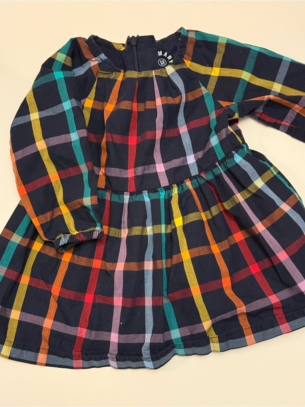 Primary Navy Multicolor Plaid Long-Sleeve Dress